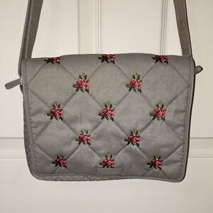 Vera Bradley Reversible Gray Quilted Floral Crossbody Bag